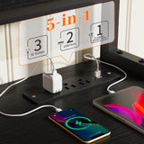 EnHomme 56.5" Computer Desk with Power Outlets,Home Office Desk with Fabric File Cabinet,Study Writing Gaming Desk with Monitor Shelf,Work Table with Printer Space,Black EnHomee