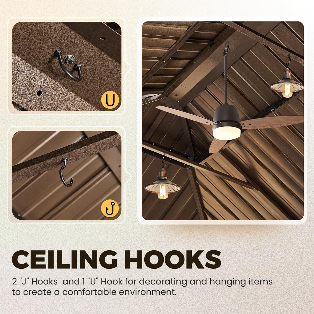 YOLENY 12' x 16' Gazebo Hardtop with Aluminum Frame,Galvanized Steel Double Roof Gazebos with Curtain and Netting,Outdoor Metal Pergolas for Garden, Lawn, Deck, Brown YOLENY