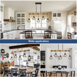 5-Light Kitchen Island Lighting,Modern Chandelier Over Table, Dining Room Light Fixture Hanging for Modern Farmhouse Linear Chandeliers Black Rustic Wood Ceiling Pendant Light Fixtures LmnLvn