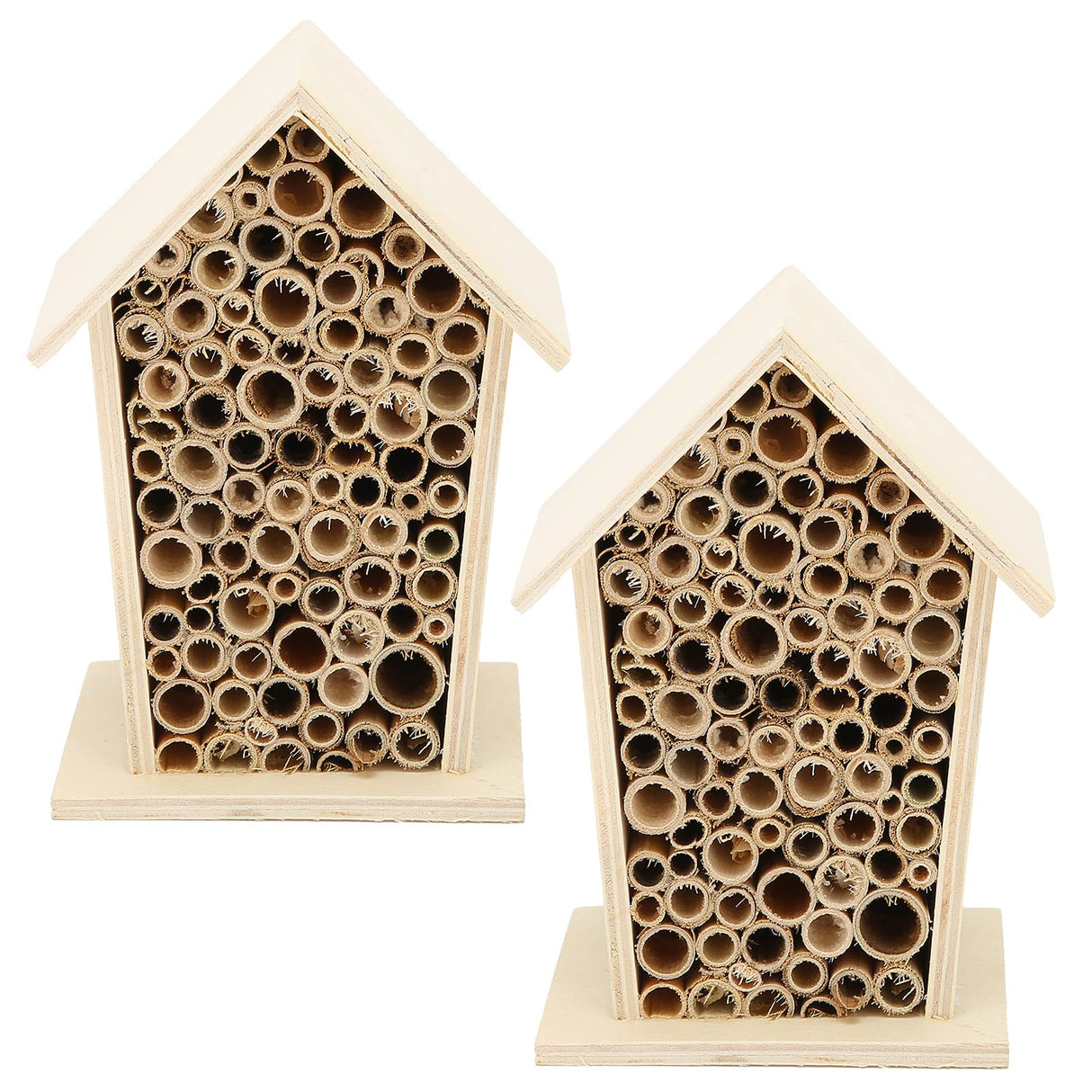 Native Hive Wooden Bee House, Natural Handmade Wooden Bee Box Habitat with Bamboo Tubes,Insect House Shelter for Attracting Peaceful Bee Pollinators (2PCS) Restokki