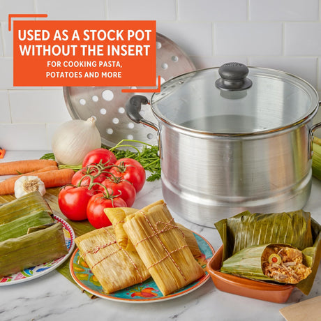 IMUSA USA MEXICANA-410 Aluminum Steamer with Glass Lid 10-Quart, Silver, 10Qt Imusa