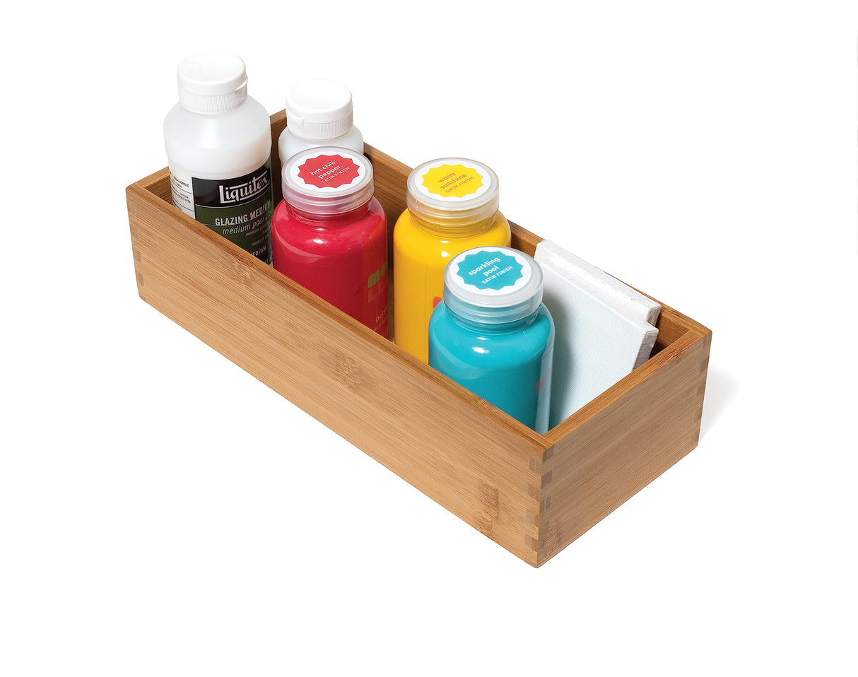 Lipper International Bamboo Wood Utensil Holder Storage Box for Cooking Tools, Makeup, or Office Supplies, 5" x 12" x 3" Lipper International