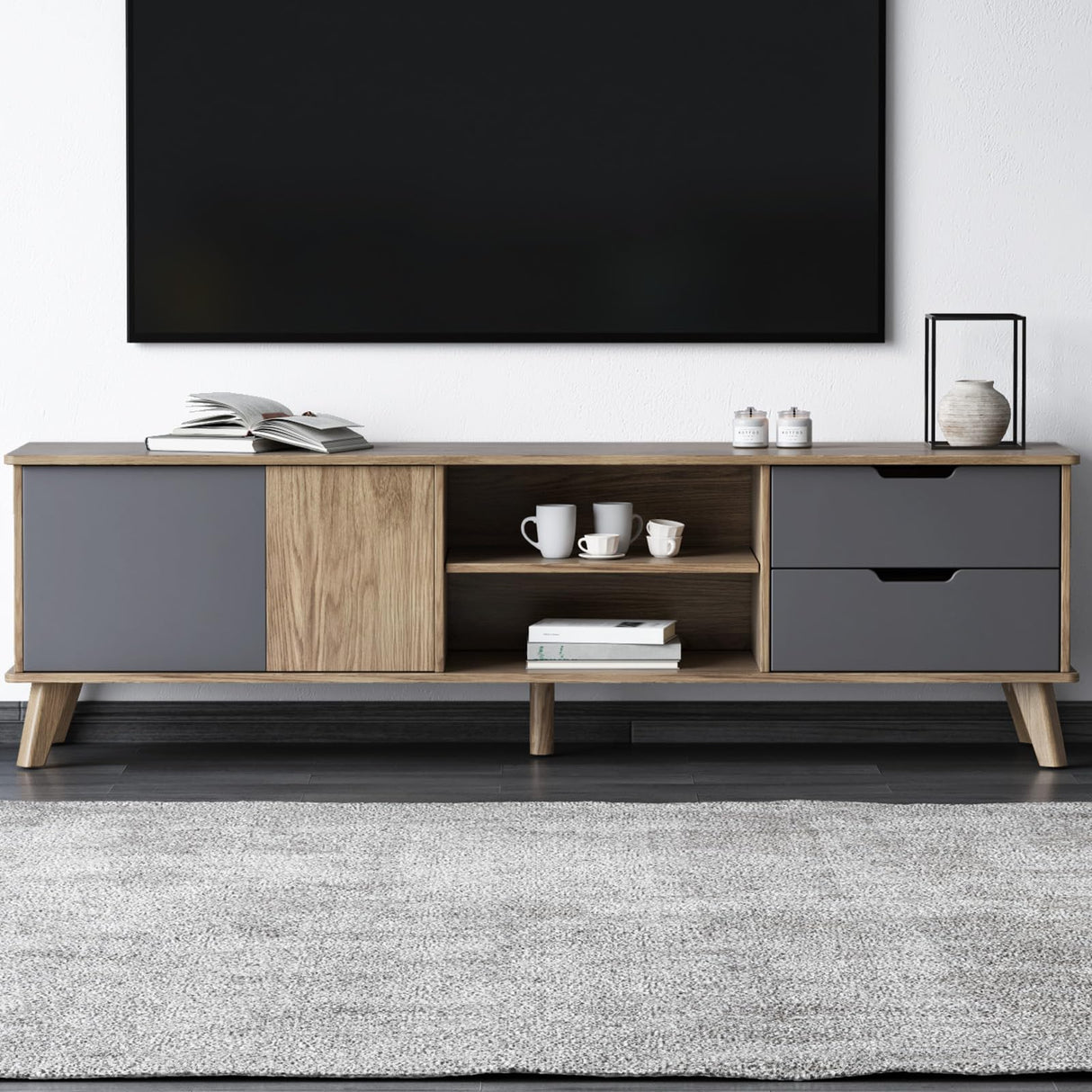 Miuuod 67" TV Stand for 55/60/65 inch TV inch TV,Mid Century Farmhouse TV Stand,Entertainment Center,Retro Media Consol with Storage for Living Room Miuuod