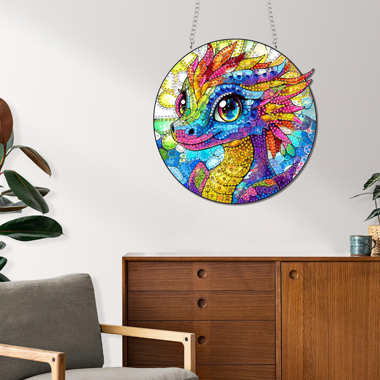 Reofrey Hanging Diamond Art Kits for Adults - 8x8 Inch Dinosaur Acrylic Board Double Sided Pattern Diamond Painting Suncatcher Pendant, DIY Crystal Art for Home Wall or Window Decoration Handmade Gift Reofrey