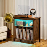 Joaxswe Large Record Player Stand with Charging Station & LED Lights, Vinyl Records Storage Holder Cabinet Holds up to 230 Albums, Turntable Stand for Music Room, Bedroom, Living Room, Office (Brown) Joaxswe