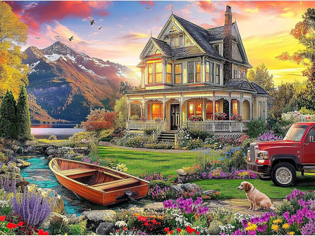 Diamond Art Kits for Adults,5D Countryside Diamond Painting Landscape Diamond Art Diamond Painting Kits for Adults,DIY Round Full Drill Painting with Gem Art Craft Kits for Home Wall Decor 12x16inch EIBEILI