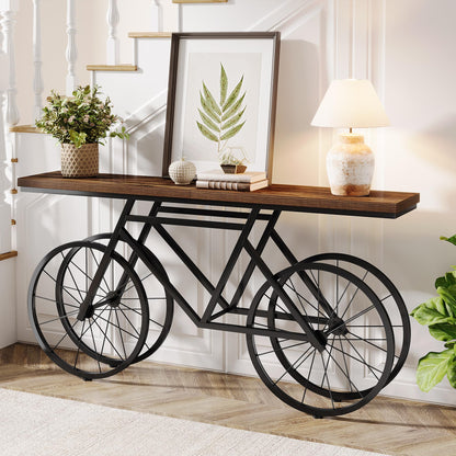 Tribesigns 70.9-Inch Extra Long Console Table, Narrow Sofa Table with Bicycle Metal Base, Modern Industrial Entryway Table Behind Couch Table for Living Room, Hallway, Entrance, Foyer, Rustic - WoodArtSupply