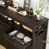 HOSTACK 47" Modern Farmhouse Sideboard Buffet Cabinet, Wood Buffet Storage Cabinet with Drawers & Shelves, Large Coffee Bar Cabinet with Storage, Microwave Stand for Kitchen, Dining Room, Dark Brown HOSTACK