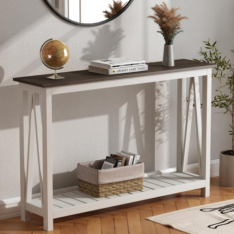ChooChoo Farmhouse Console Table, Rustic Vintage Narrow Sofa Table for Entryway, Living Room, Hallway, 47 White ChooChoo