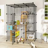 PAWING Catio Outdoor Cat Enclosure Indoor Cat Cage Outdoor Large Metal Wire Cat Playpen Kennel for 1-3 Cats 2x3x4 DIY Kitten Cage Detachable Patio Cat Crate PAWING