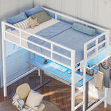 Hasuit Space-Saving Twin Loft Bed with RGB LED Lights and Guardrail, Metal Frame with Clothes Rack Hasuit