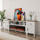 BVIUNTWO 88 Inch Fireplace TV Stand for TVs Up to 95 Inch,Farmhouse Entertainment Center with 50" Electric Fireplace,White TV Console with Storage Cabinets and Drawers for Living Room BVIUNTWO