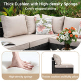 Jing's Villa 8-Piece Patio Furniture Set, All-Weather Outdoor Wicker Sectional Sofa with Cushions, Glass Table & Left and Right Armrest, Rattan Conversation Seating for Porch, Garden, Backyard,Beige Jing's Villa