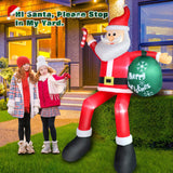 8FT Inflatable Sitting Santa Claus Christmas Outdoor Decorations, Blow Up Santa Claus with Gift Bag Sitting on Roof Wall Tree Chair, Xmas Outdoor/Indoor Decorations for Street House Patio Bench Shrubs FunFanso
