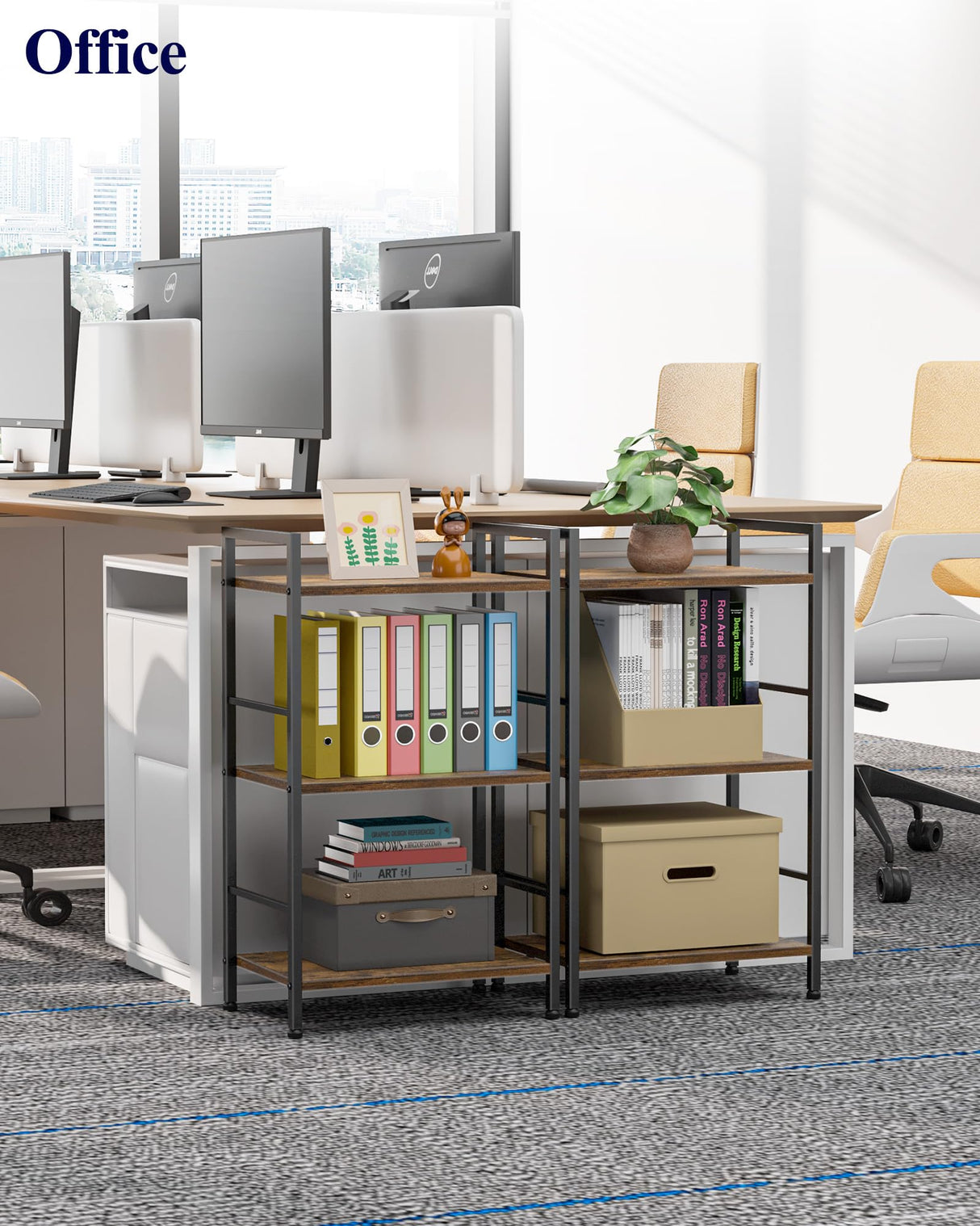 Kitsure 3-Tier Book Shelf - Wood & Metal Bookshelf with Handle & Adjustable Feet, Lightweight Bookcase for Living Room, Bedroom, Kitchen, Office or Dorm (16.5"×11.0"×28.1") Kitsure