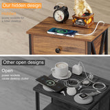 VECELO Nightstand, Bedside End Tables with Charging Station, USB Ports, Drawer Shelf, Night Stand for Bedroom Living Room 2-Pack, Brown VECELO