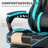 Vonesse Gaming Chair for Adults Gaming Chairs with Footrest Reclining Computer Gaming Chair for Heavy People Gamer Chair Big and Tall Ergonomic Game Chair Racing Chair with Lumbar Pillow(Teal/Cyan) Vonesse