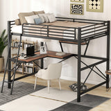Full Size Loft Bed with Desk and Storage Shelf, Heavy Duty Loft Bed Full Size, Full Loft Bed with Guardrail, Full Loft Bed for Kids, Teens, Full Size Loft Bed Black Bellemave