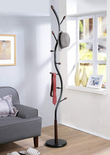 Roundhill Furniture Arles Metal Black and Walnut Standing Coat Rack Roundhill Furniture