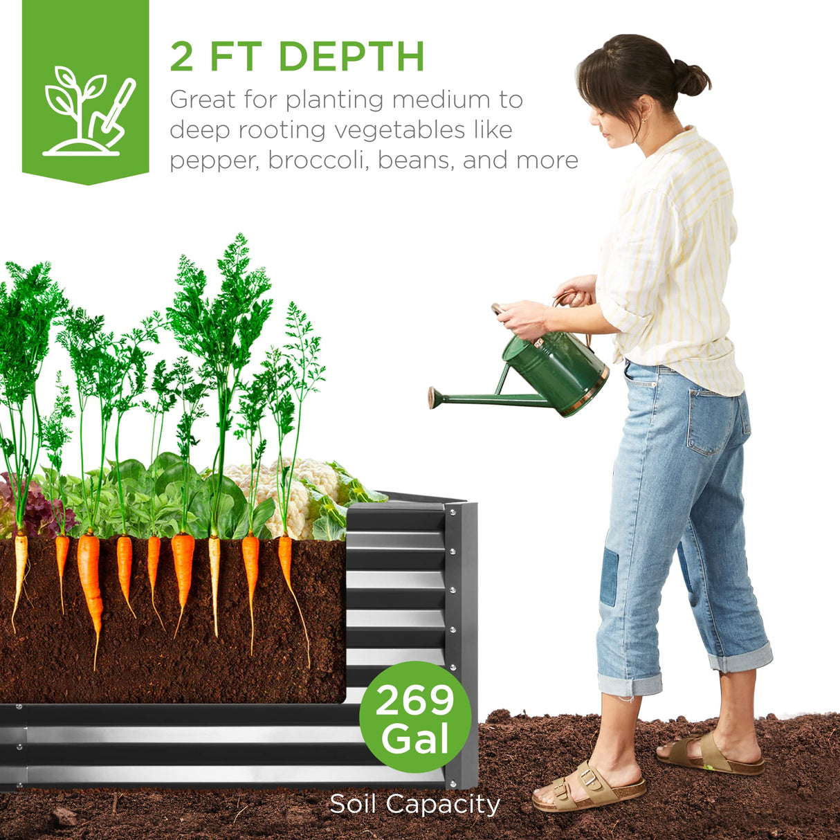 Best Choice Products 6x3x2ft Outdoor Metal Raised Garden Bed, Deep Root Box Planter for Vegetables, Flowers, Herbs, and Succulents w/ 269 Gallon Capacity - Gray Best Choice Products