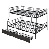 DNYN Full Over Queen Bunk Bed with Storage Drawers for Kids/Adults,Convertible Metal Bedframe w/Ladder & Safety Guardrails,No Box Spring Needed,Perfect for Dorm,Bedroom,Guest Room, Black DNYN
