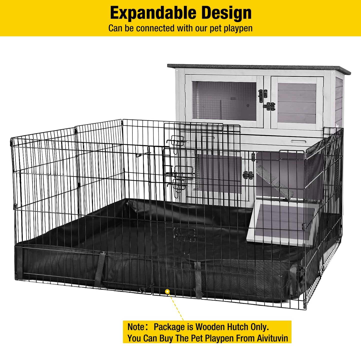 Aivituvin 36" Rabbit Hutch Bunny Cage Indoor Outdoor Guinea Pig Cage 2 Story Wth 2 Tray, Trap Door, Wheels