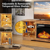 TAVATA Fireplace TV Stand with 18''Fireplace, Modern Entertainment Center for TVs up to 65 inch, Media TV Console with Adjustable Glass Shelves and Storage Cabinets(Brown) TAVATA