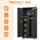 Firstsky Metal Garage Storage Cabinet with 2 Doors, Adjustable Rolling Tool Storage Cabinet with Lock, 71" Steel Locking Tool Cabinet with Wheels and Shelves for Garage, Warehouse(Black, 71" H) Firstsky