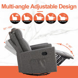 Sweetcrispy Recliner Chair, 360 Swivel Rocker Chair for Adults, Glider Rocker Recliners, Nursery Chairs for Living Room, High Back, Upholstered Deep Seat, Grey Sweetcrispy