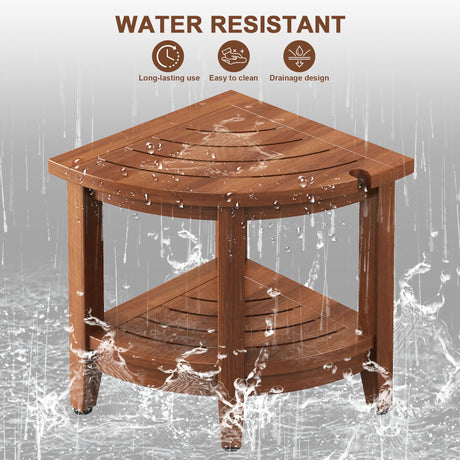 Jekruiet Teak Shower Bench for Corner, 18 inch Shower Chair Stool for Shaving Legs with Storage Shelf,Waterproof Bathroom Bench Seat for Elderly and Disabled Indoor Use Jekruiet