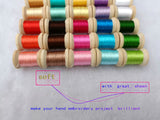 Jinmaya Silk Thread Spools Chinese Natural Pure 100% Mulberry Silk for Handmade DIY Embroidery 30 Colors on Wood Spools, Red, Navy, Blue, Yellow, Green, White Jinmaya
