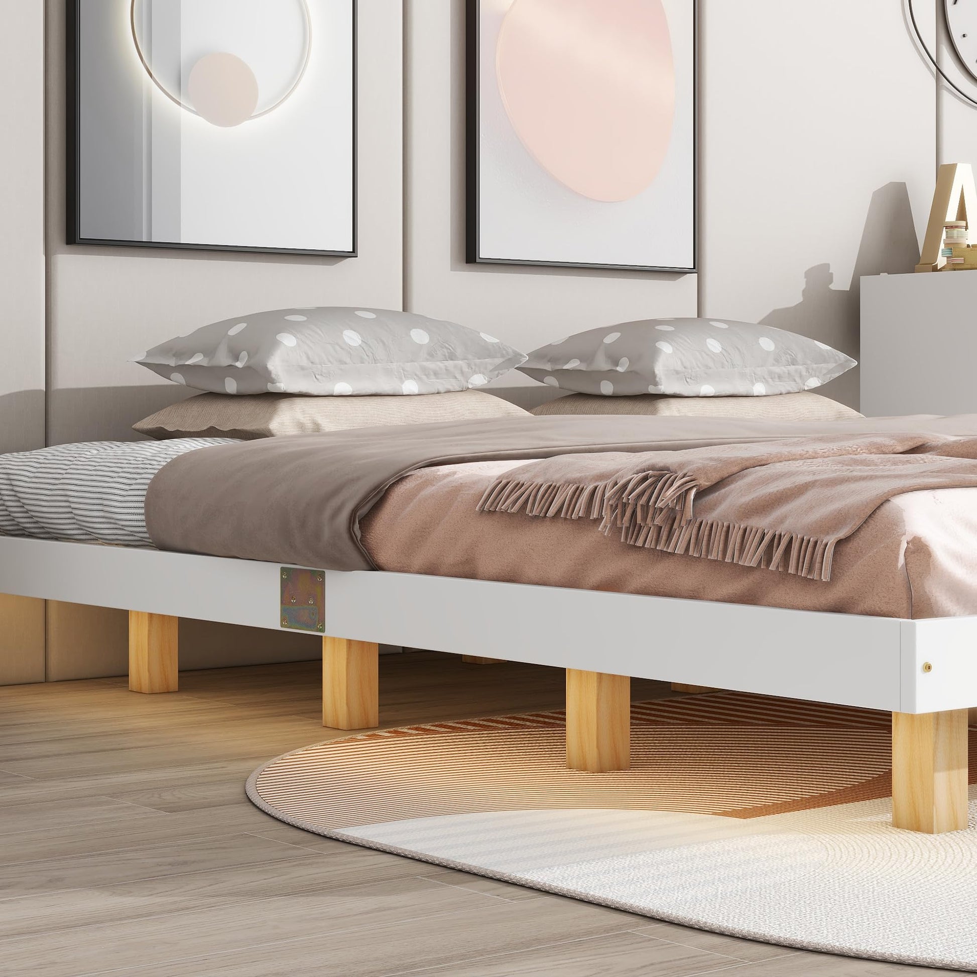 LostCat Floating Bed Frame King Size with LED Lights, Wood Floating Platform King Bed with Heavy Duty Wood Slats, Low Profile Platform Bed with LED Lights, No Box Spring Needed, Noise-Free, W - WoodArtSupply