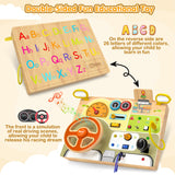 JGOBUB Montessori Toddler Toys - Baby Wooden Busy Board - Sensory Toys with Light Switch - Travel Toys for Educational Toddler Activities for Toddlers 1 2 3 4+ Year Old JGOBUB