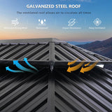 Jolydale Hardtop Gazebo 12 X 20FT, Galvanized Steel Dual-Layer Top, Aluminum Metal Gazebo with Netting and Curtains, Permanent Gazebo Pavilion for Party, Outdoor Dining Jolydale