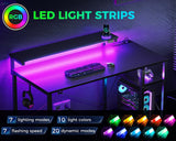 MOTPK Gaming Desk with Led Lights & Power Outlet, 40 Inch Small Gaming Computer Desk with Shelves, Reversible Gamer Desk Table with Adjustable Monitor Stand & Headphone Hook, Carbon Fiber Texture MOTPK