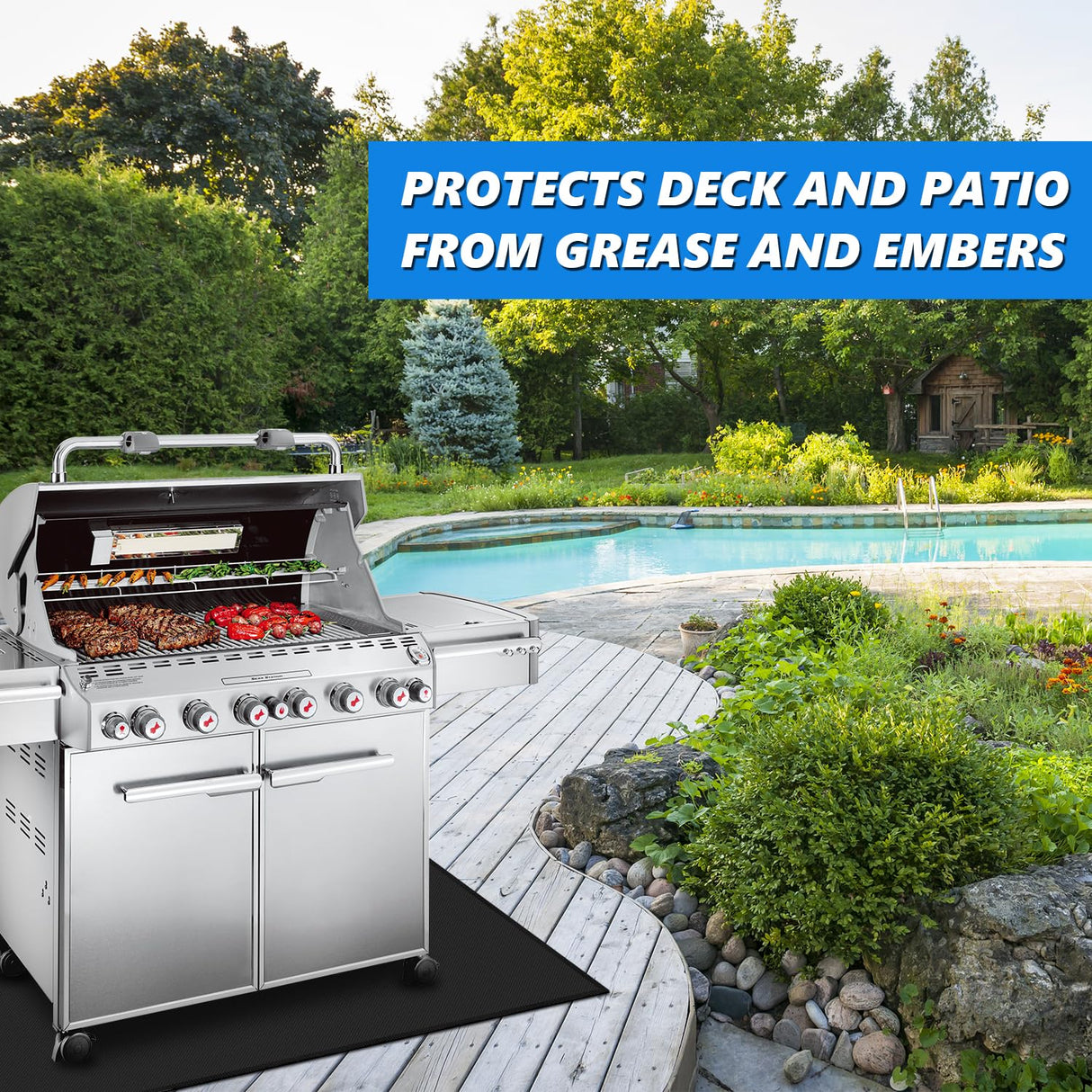 Large 65 x 39 Inch Under Grill Mats for Outdoor Grill, Heavy Duty Fireproof Deck Patio Protector Mat, BBQ Mat for Under BBQ, Oil-Proof Waterproof Grill Floor Pads for Charcoal, Smoker, Gas Grill Huchiz