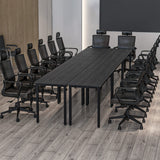 Bonzy Home Conference Tables 14ft Meeting Room Study Writing Printer Table Office Computer Desk for 16 People Save Space Design Modern 6PCS (165.3"x47.2"x29.5", Black) Bonzy Home