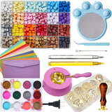 kimystam Electric Wax Seal Heater and Stamp Kit, 10 pcs Seal Heads, 24 Colors and 600 Pcs Beads, 10 envelopes, 12 Color Glitter, Smokeless Warmer, 2 pcs Metallic Pen (SimpleBox) kimystam