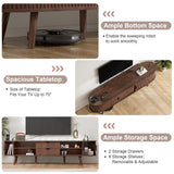 69" Mid Century Modern TV Stand with Charging Station, Farmhouse Curved Round Edge TV and Media Console Table with Drawer and Shelf, Fluted Entertainment Center for Living Room, Bedroom, Walnut Alohappy