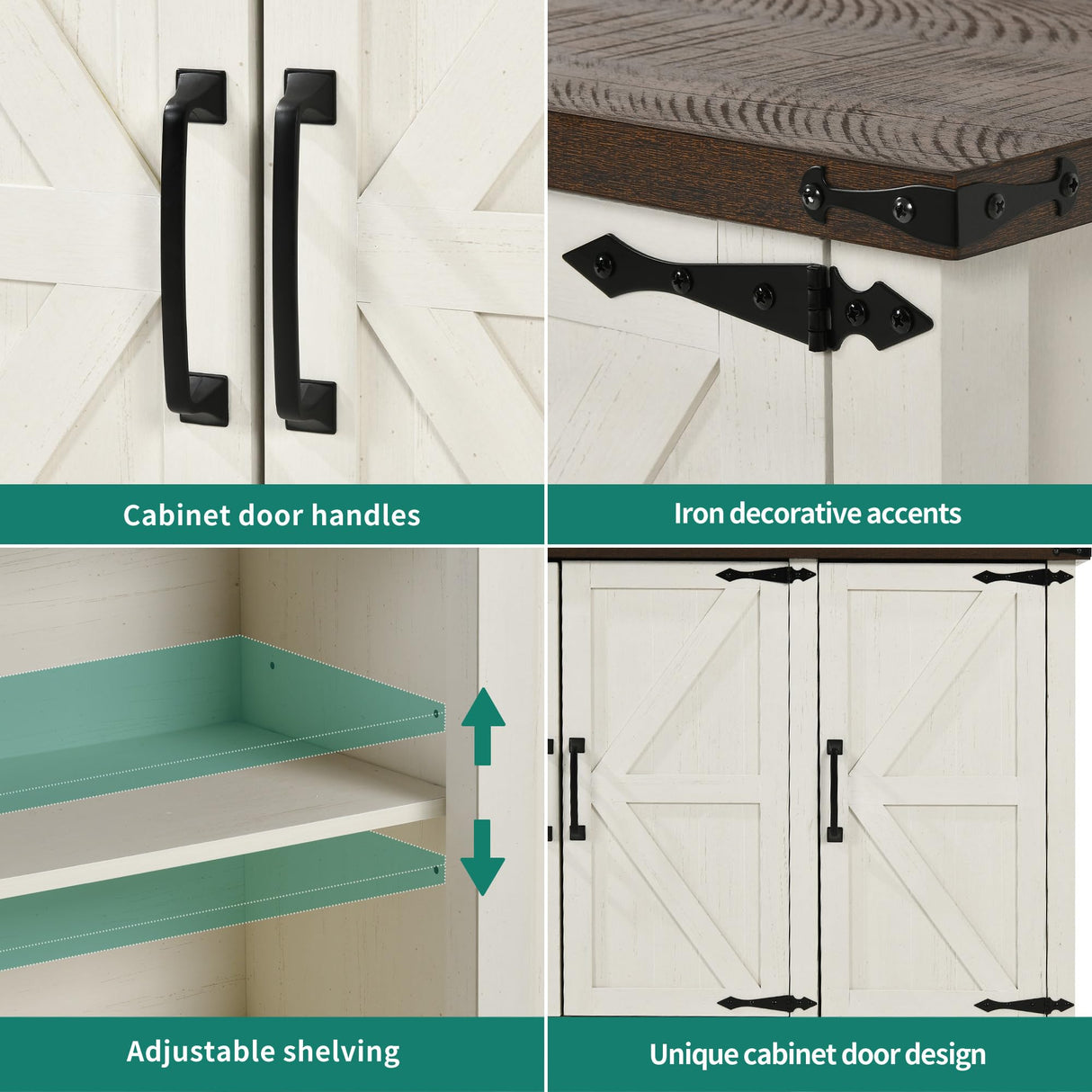 YITAHOME Farmhouse Sideboard Buffet Cabinet with Storage, 59" Kitchen Storage Cabinet with Adjustable Shelves for Living Room, Entryway, Rustic White YITAHOME