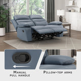 Lexicon 64" W Manual Reclining Loveseat, Top Grain Leather Match Reclining Love Seat, Home Theater Seating, Wall Hugger Recliner Couch, Manual Double Recliner RV Couch for Living Room, Blue Lexicon