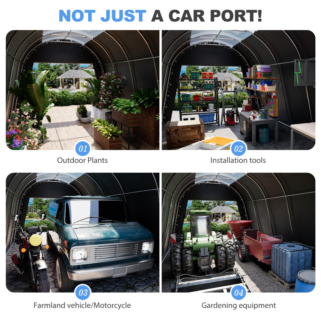 WELYAS Carport 12x20 ft Heavy Duty w/Translucent Roof, All-Season Waterproof UV Protected Outdoor Car Ports w/Reinforced Metal Frame Ventilated Doors,Portable Garage Car Shelter for Boat Truck Yacht WELYAS