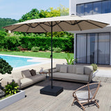 GDPFN 15FT Large Patio Umbrella with Base Included, Outdoor Deck Standing Umbrella with Crank Handle, Double-Side Rectangular Pool Umbrella for Outside, Market, Patio, Beige GDPFN