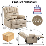 Manual Recliner Chair for Living Room, Single Sofa Recliners for Adults 350LBS, Heavy Duty Reclining Max 155 Degrees, Fabric Beige EZZUP