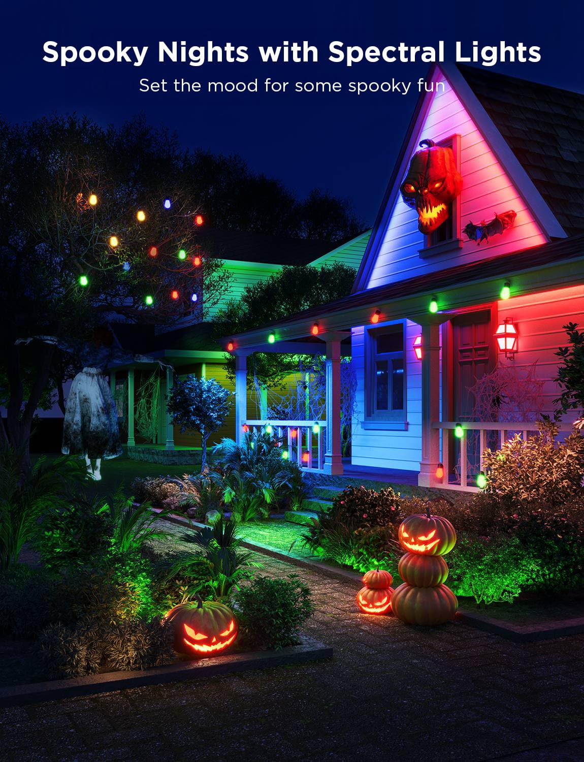 Govee Smart Outdoor String Lights H7015, 48ft RGBIC Outdoor Lights with 15 Dimmable LED Bulbs, IP65 Waterproof, Color Changing Warm White Lights with 47 Scene Modes for Patio, Backyard, App Control Govee