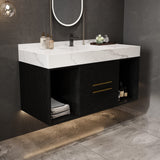 GAFFERIT 39.4" Bathroom Vanities with Ceramic Sink,Floating Bathroom Vanity,Wall Mounted Storage Cabinet with 2 Drawers and 2 Storage Spaces,Modern Bathroom Sink Cabinet with Metal Handles (Black) GAFFERIT
