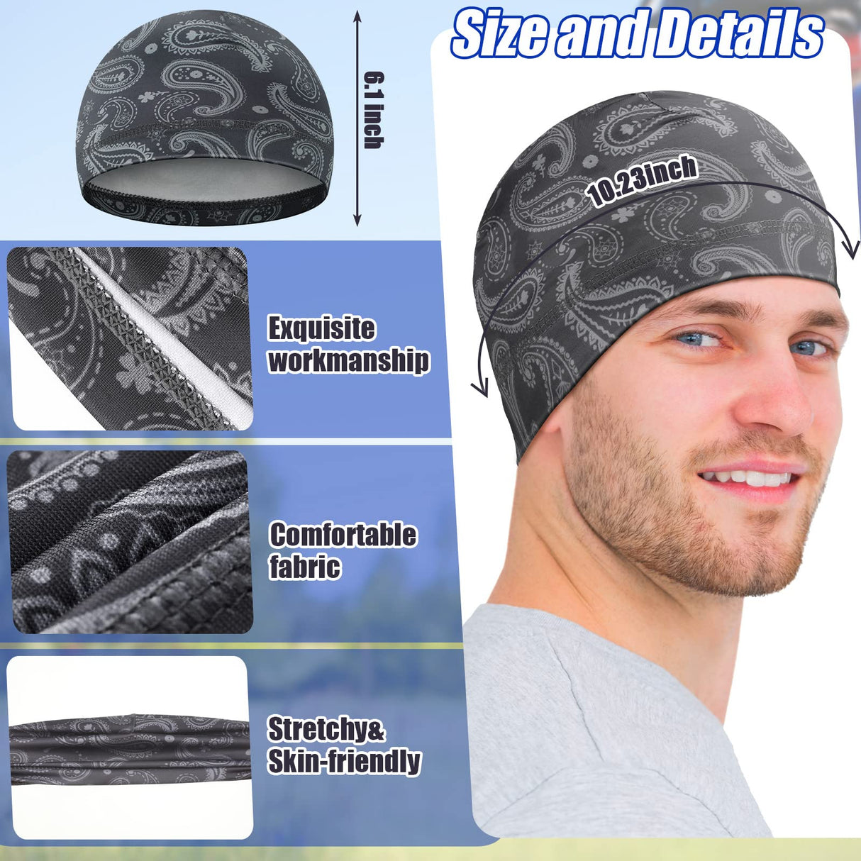 Tarpop 10 Pcs Men Skull Caps Cooling Welding Hard Helmet Liner Cycling Skull Caps Wicking Beanie Do Rag Head Wrap for Men(Mixed Style) Tarpop