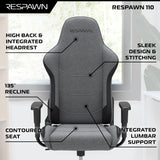 RESPAWN 110 Gaming Chair - Gamer Chair PC Computer Chair, Ergonomic Gaming Chairs, Office Chair with Integrated Headrest, Gaming Chair for Adults 135 Degree Recline with Angle Lock - Grey Fabric RESPAWN