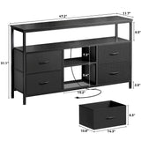 Huuger 47 Inch TV Stand Dresser with Power Outlets and LED Lights, 4 Drawers Entertainment Center with Open Shelf, Media Console for 55 50 Inch TV, Dresser with PU Finish, Black Huuger