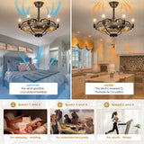 MADSHNE 23" Black Candle Ceiling Fan with Lights Remote Control,Modern Rustic Farmhouse Ceiling Fan,Bladeless Caged Ceiling Fan with Light,Reversible, 6004M MADSHNE